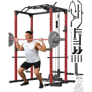 Power Cage Power Racks for Home Gym with Pulley System 1200LBS Weight Capacity